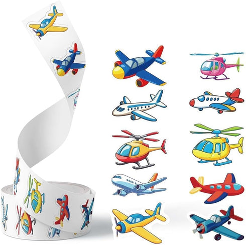 Miaasfjk 500Pcs Cartoon Airplane Sticker Roll Colorful Aircraft Labels Waterproof Planes Funny Graffiti