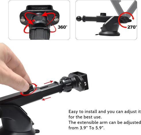 TWAYRDIO Windshield or Dash Mount for Handheld Radio - Adjustable Length Suction Cup Holder Bracket for Walkie Talkies