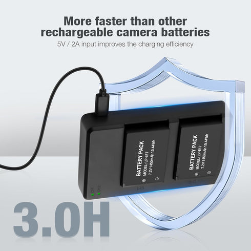 LP-E17 Battery Pack + Dual USB Charger for E RP, Rebel T7i, T6i, T6s, M6, M5, M3, SL3, SL2, 77D, 8000D