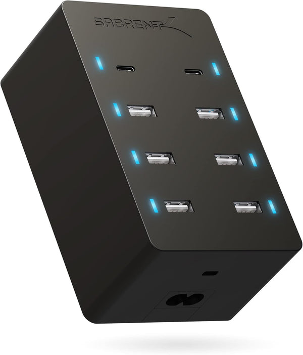 SABRENT 100 Watt 8 Port USB Rapid Charger, Family Sized, UL Certified, 2 PD Ports (AX-ADPD)