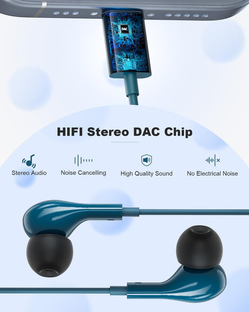 USB C Headphones Wired Earbuds Magnetic in-Ear Type C Earphone with Microphone for Samsung Galaxy, iPhone 15 Pro