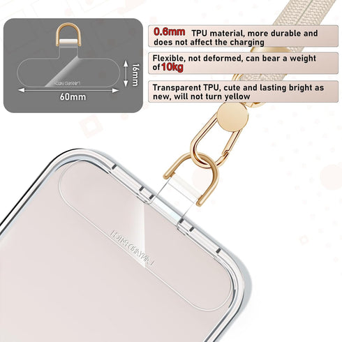 UKON Cell Phone Lanyard with Premium Metal Buckle, Crossbody and Wrist Strap with 2 X Phone Patch (Beige)