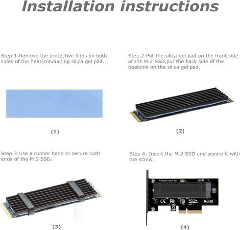 M.2 NVME to PCIe 3.0 x4 Adapter with Aluminum Heatsink Solution
