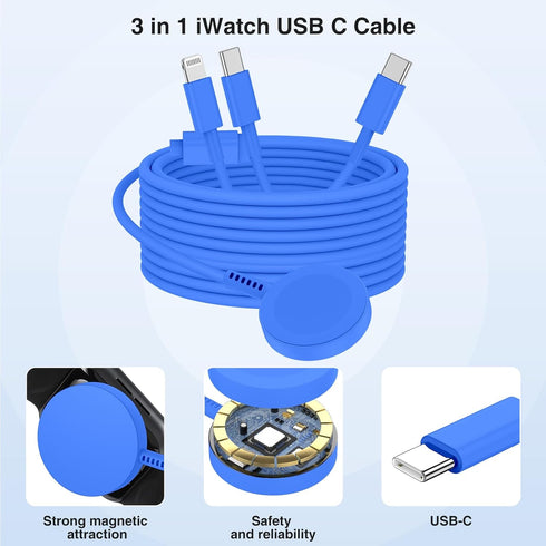 Apple Watch Charger Cable, USB C Magnetic Watch Charging Cable, 3 in 1 Apple iWatch Charging Cable 6 FT, Compatible