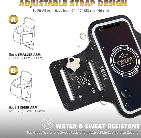 Adjustable Waterproof Phone Armband Case for Running, Compatible with iPhone Pro Max/Plus/Mini/SE and Galaxy S