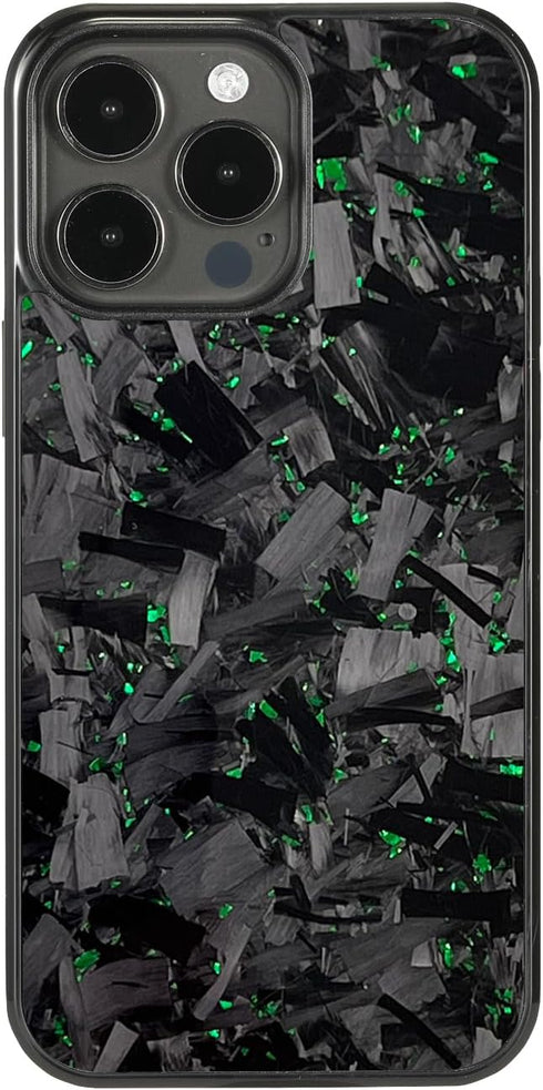 molzar Grip Series Case for iPhone 15 Pro Max with Real Forged Carbon Fiber, Glossy Black/Green