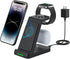 3 in 1 Wireless Charger for iPhone 15/14/13/12/11/X, Apple Watch, AirPods Charging Dock with QC3.0 Adapter - Black