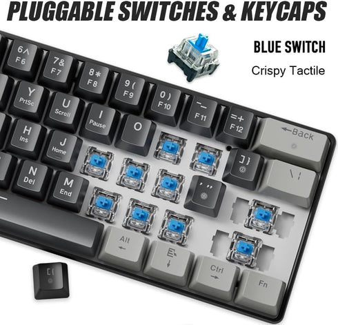 abucow 60% 61 Mechanical Gaming Keyboard Blue Switch Wired Compact Keyboard Anti-Ghosting No-Conflict Swappable keycaps