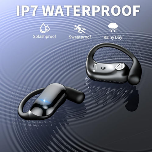 JIECAN Open Ear Headphones, Bluetooth V5.3 Wireless Earbuds with Earhooks and Charging Case for Running (Black)