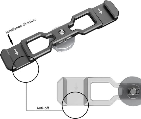NICEYRIG Dual Cold Shoe Mount Flash LED Light Microphone Vlog Extension Bracket with Shoe Mount, 1/4 Thread for DSLR