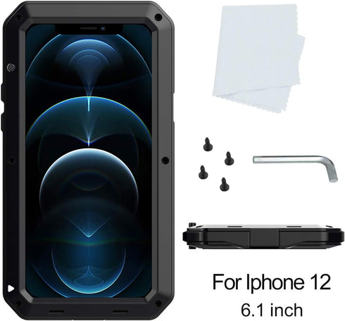 Marrkey for iPhone 12 Case, Full Body Protective Cover Heavy Duty Shockproof Tough Armor Aluminum Alloy Case for Apple