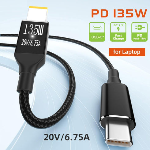 NFHK Type-C USB-C 135W to DC Rectangle 11.0 * 4.5mm Power PD Charge Cable for Thinkpad X1 Legion Y7000P Laptop DC20V