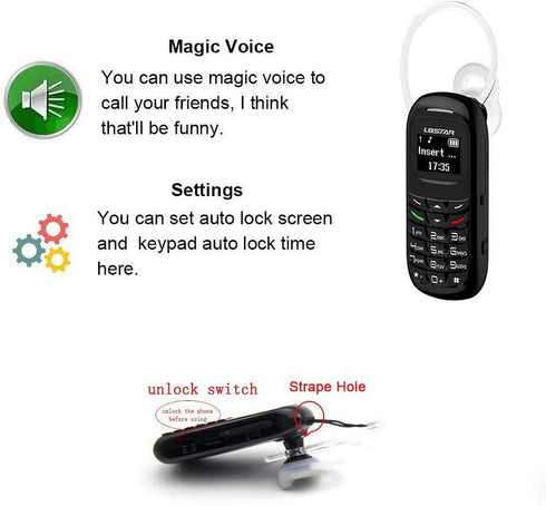 Mini L8star BM70 Bluetooth Handset, Unlocked Cell Phone Dialer, 0.66 inch, Black, Supports SIM Card