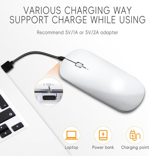 Slim Mini Bluetooth Mouse, Portable Flat Wireless Rechargeable Mouse, Ultra-Thin, Compatible with Laptop, PC, Tablet