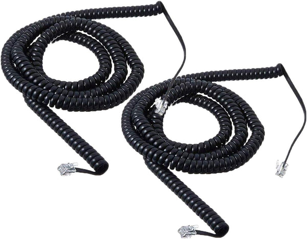iMBAPrice Pack of 2 Black Coiled Telephone Handset Cable Cord, 3 to 25 Feet, Value Pack