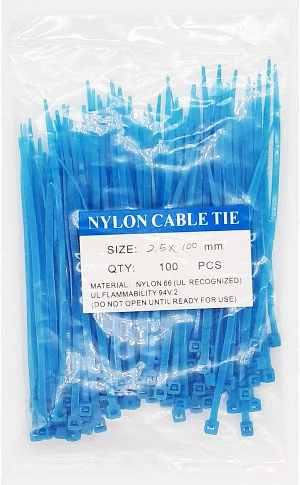 4 Inch Blue Zip Ties, 100 Pieces, 18lb Strength Nylon Cable Wire Ties