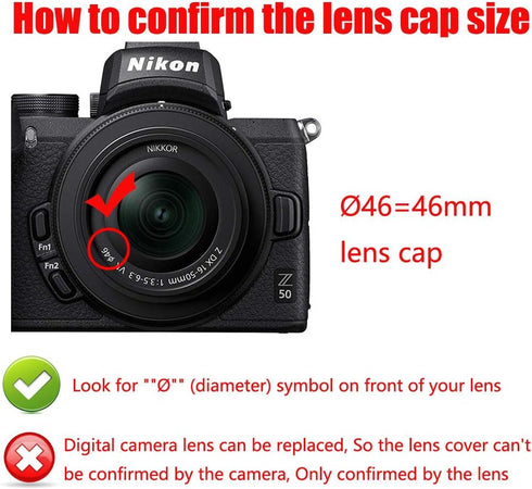 Z50 Lens Cap 46mm for Nikon Z50 with NIKKOR Z DX 16-50mm, Panasonic Lumix G Vario 14-42mm (2 Packs)