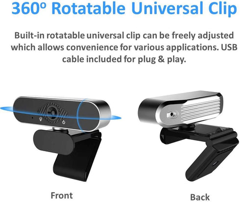 Wennyn 1080P 1080P 360 Webcam HD with Microphone & Privacy Cover, USB Web Cam with Live Streaming HD Video for Mac, PC