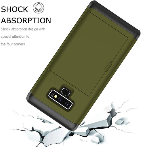 Galaxy Note 9 Case, Heavy Duty Shockproof Rubber Hybrid Rugged Hard Back Cover with ID Credit Card Slot Holder, Army