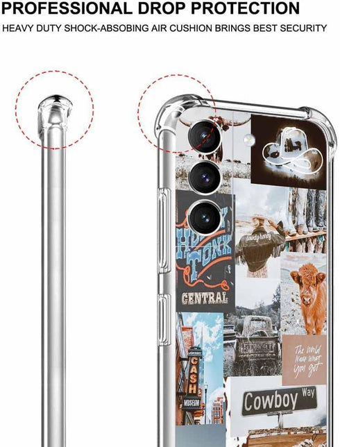 Cowboy Case for Galaxy S21, Retro Western Country Cowgirl Life Art Collage Phone Case for Boys Men Women, Trendy Soft