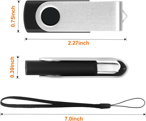 MECHEER 512MB 10 Pack, 2.0 Flash Drive Bulk USB Thumb Drives Pendrive Memory Sticks with Lanyards, Swivel USB Storage