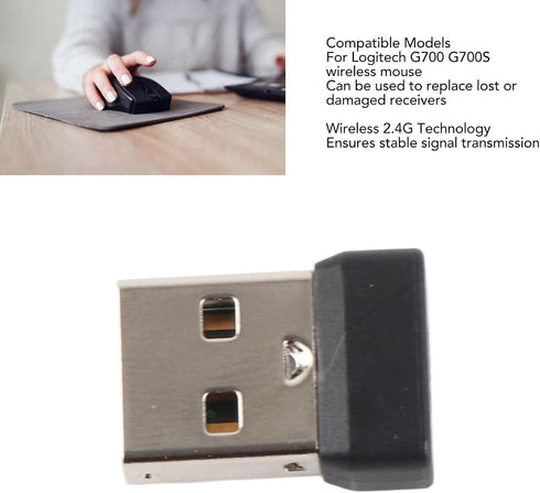 Mouse Receiver for Logitech G700 G700S, Compact and Portable USB Dongle Adapter, Stable Connection