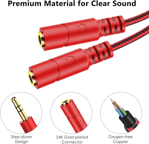 MillSO 3.5 mm Headphone Splitter TRS Male to 2 Female Stereo Y Splitter Extension Cable for Dual Headphones/Speakers -