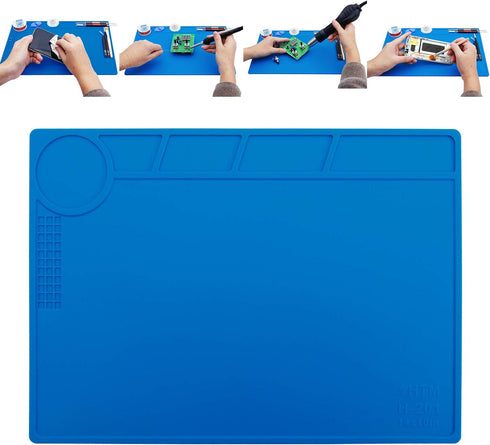 Hengtianmei Heat Insulation Silicone Repair Mat - 14 x 10 Inches with Scale Ruler for Soldering Iron, Phone Repair