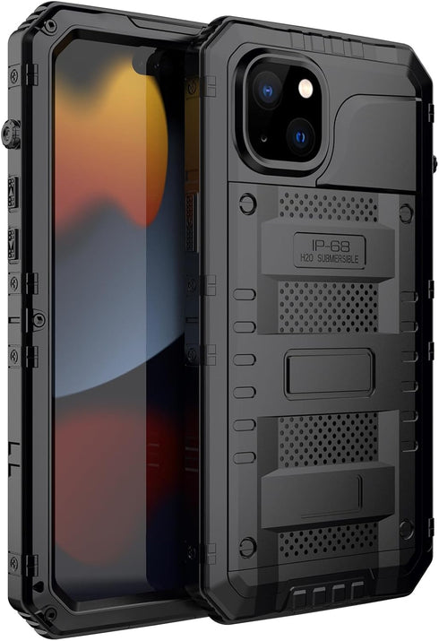 Marrkey Waterproof Case for iPhone 15, Heavy Duty Durable Metal Full Body Shockproof Dustproof Military Grade Defender