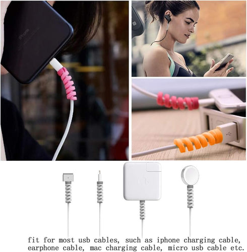 VIWIEU 36 2 PCS Cable Protectors for iPhone iPad Charger End Cord Savers with Desk Cable Clips, Spiral USB Wire