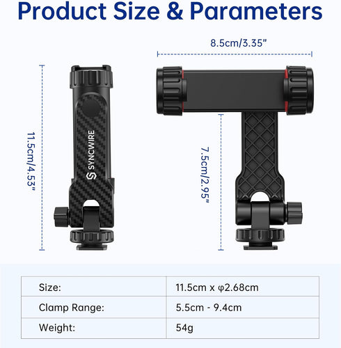 SYNCWIRE Tripod Phone Mount, Universal Smartphone Mount Adapter with 2 Cold Shoe and 1/4" Screw, Adjustable Cell Phone