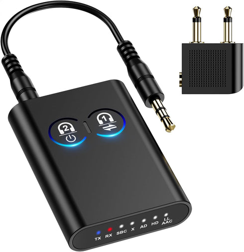 Ankilo Bluetooth 5.2 Transmitter Receiver, Upgraded 2-in-1 Airplane Wireless Adapter, Dual Link AptX