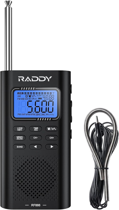 Raddy RF886 Portable Shortwave Radio, AM/FM/SW/VHF/WB Digital Radio with Bluetooth Connection