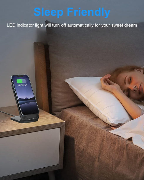 NANAMI Upgraded Fast Wireless Charger, Qi-Certified Stand for Samsung Galaxy S24/S23/S22/S21/S20, iPhone 15