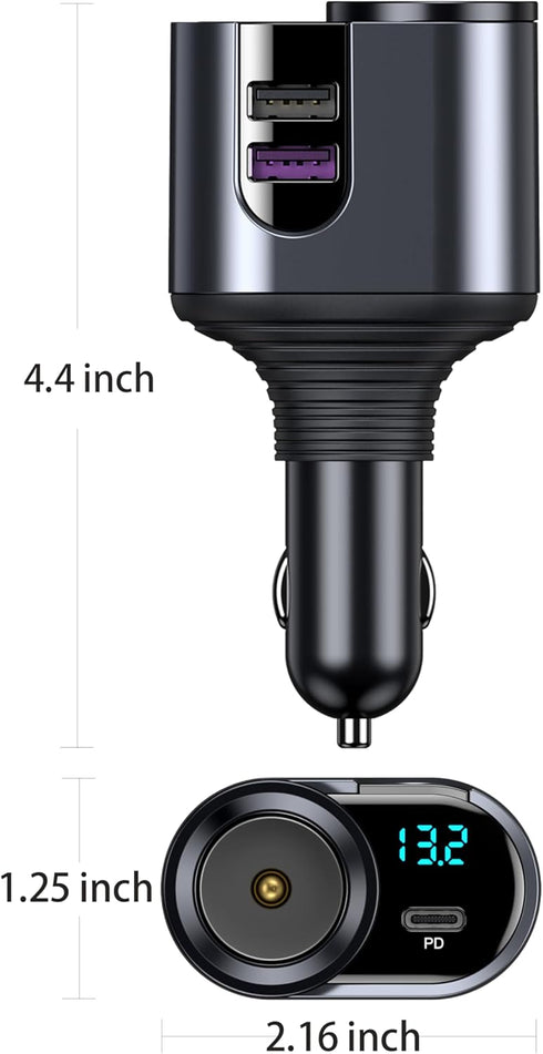 LIHAN Cigarette Lighter USB C Charger, 12V/24V Outlet Splitter with 3 USB Ports, LED Voltage, Compatible for iPhone