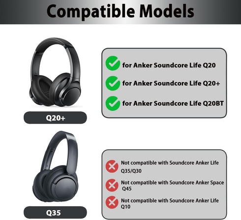Adhiper Cooling Gel Replacement Earpad for Anker Soundcore Life Q20/Q20BT/Q20+/Q20i Headphones,Comfortable and Refreshing Ear Cushion, Ice Fabric Headphone Earpads, Black