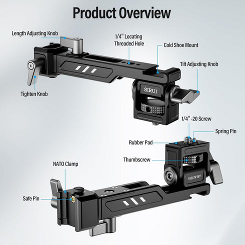 Sirui Camera Monitor Mount for DJI RS 4, RS 4 Pro, RS 2, RSC 2, RS 3, RS 3 Pro, RS 3 Mini with Quick Release NATO Clamp