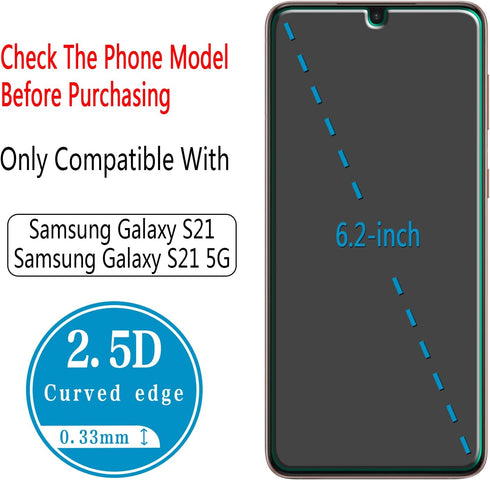 HPTech Tempered Glass Screen Protector for Samsung Galaxy S21 & S21 5G (2 Pack) - 6.2", Anti-Scratch, Bubble-Free, Case