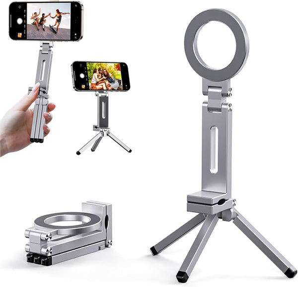 Generic Magnetic Mobile Phone Tripod Stand, Portable Folding Design Phone Holder, Compatible with