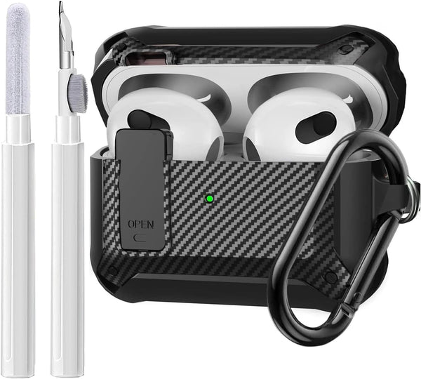 Olytop for Airpods 3rd Generation Case with Lock & Cleaner Tool, Rugged Shell Protective Cover with Keychain