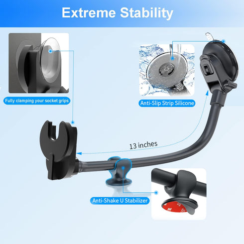 Car Phone Mount for Collapsible Grip/Socket Mount User, Windshield/Dashboard/Vent Holder with Strong Suction Cup,