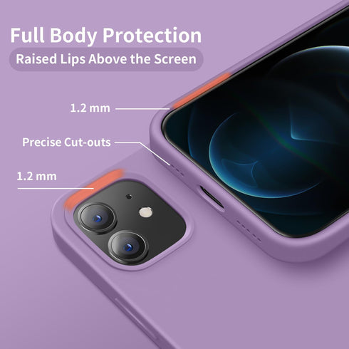 Cordking iPhone 12/12 Pro Case, 6.1" Silicone Shockproof with Soft Anti-Scratch Microfiber Lining, Light Purple.