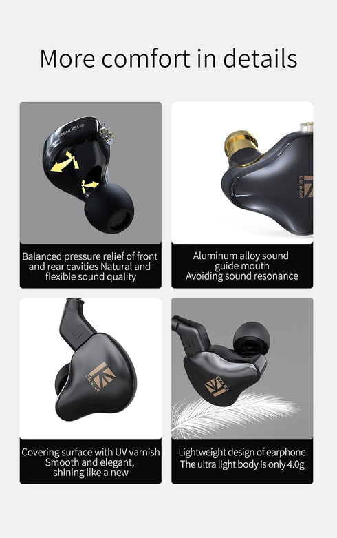 YINYOO KBEAR KS1 in Ear Monitor Bass Earbuds, Clear Sound Stereo Headphones, Noise Canceling, Detachable Cable