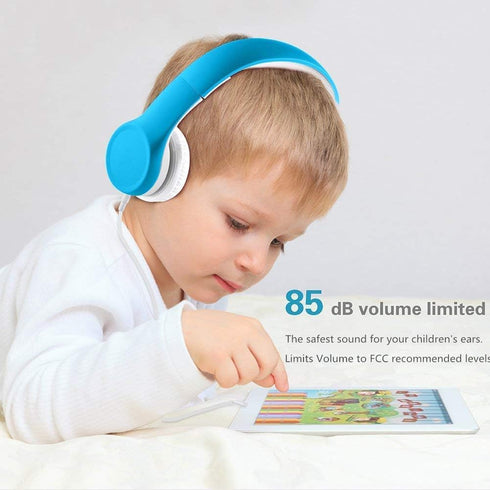 Kids Headphones with Cord, Toddler Sharing Function, 85dB/93dB Safe Volume Limit for Children, School, Travel (Blue)