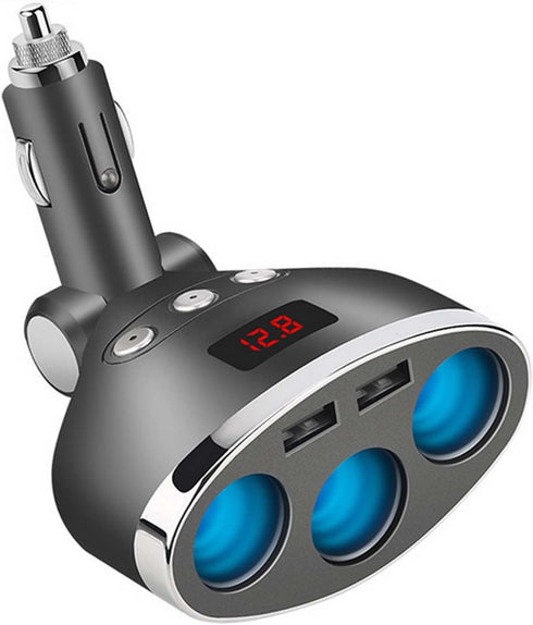 Car Charger, 120W 3-Socket Cigarette Lighter Power Adapter with Dual USB and LED Voltage Display