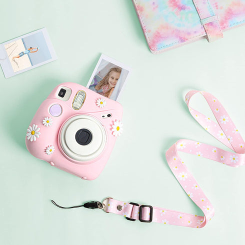 Silicone Case Lens Cap Set for Fujifilm Instax Mini 7+ 7 Plus Instant Camera, Protective Carrying Case Cover