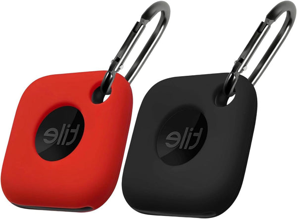 Geiomoo Silicone Case for Tile Mate 2024/2022, Soft Scratch Resistant Cover with Carabiner (2 Pack Black+Red)