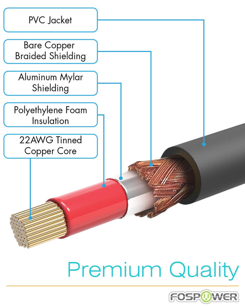 (6 24K FosPower Subwoofer Cable FT) RCA to RCA Audio Stereo Cable, Male to Male - Dual Shielded Cord | Gold Plated