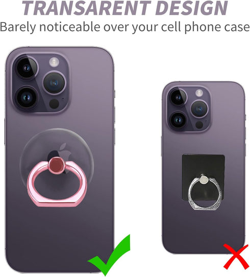 Pink Jsoerpay Clear Phone Ring Holder 2 Pack | Transparent Cell Phone Ring Grip 360°Rotation Finger Ring Stand,