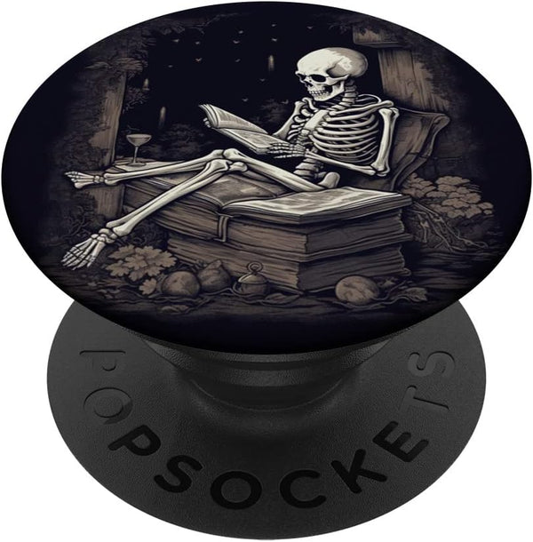 Librarian Skeleton Gothic Aesthetic PopSockets Standard PopGrip for Book Lovers